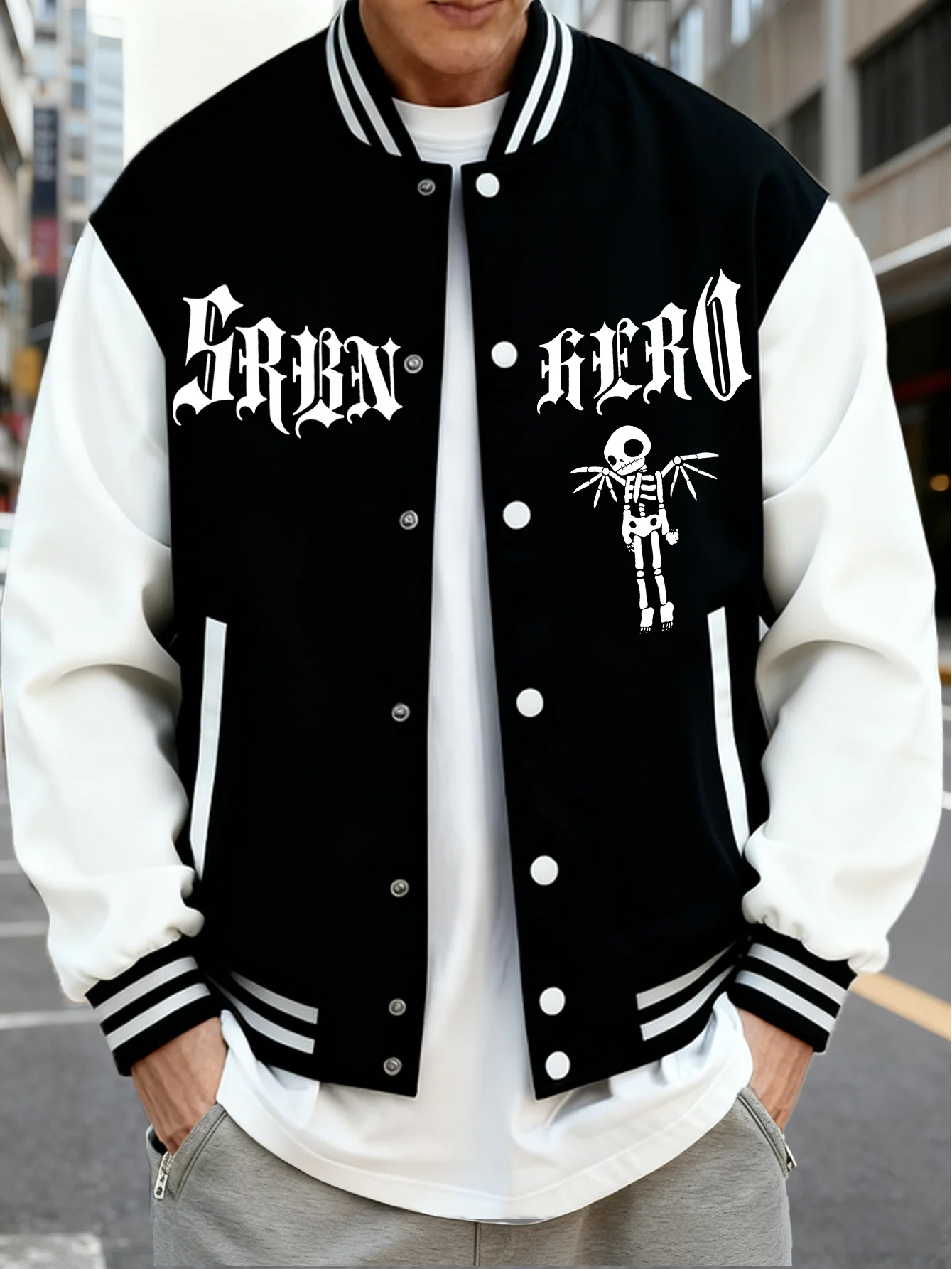 Hot selling men's baseball jacket case Gothic style skull pattern print - casual daily wear, autumn and winter outerwear, unisex