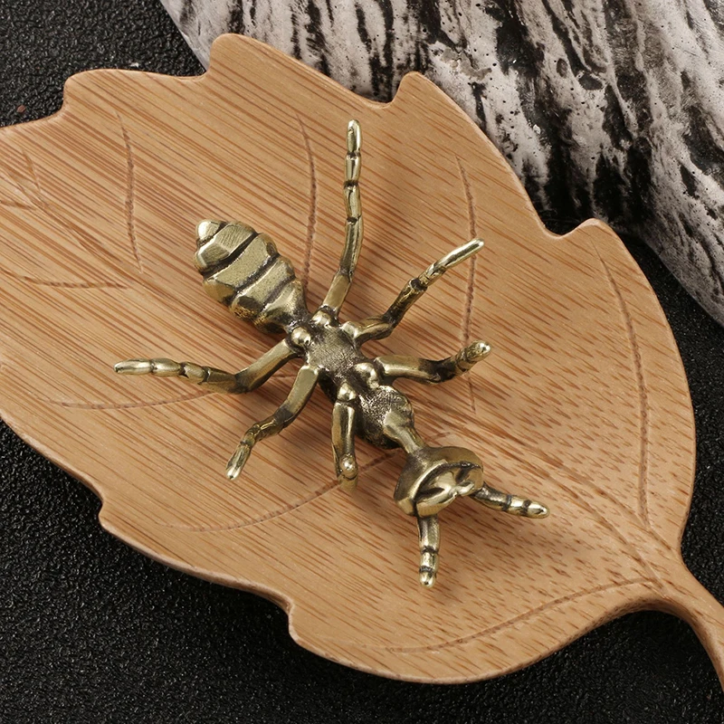 1Pc Vintage Brass Ant Small Ornament Crafts Copper Carved Insect Tea Pet Cute Home Decorative Figurines Gifts