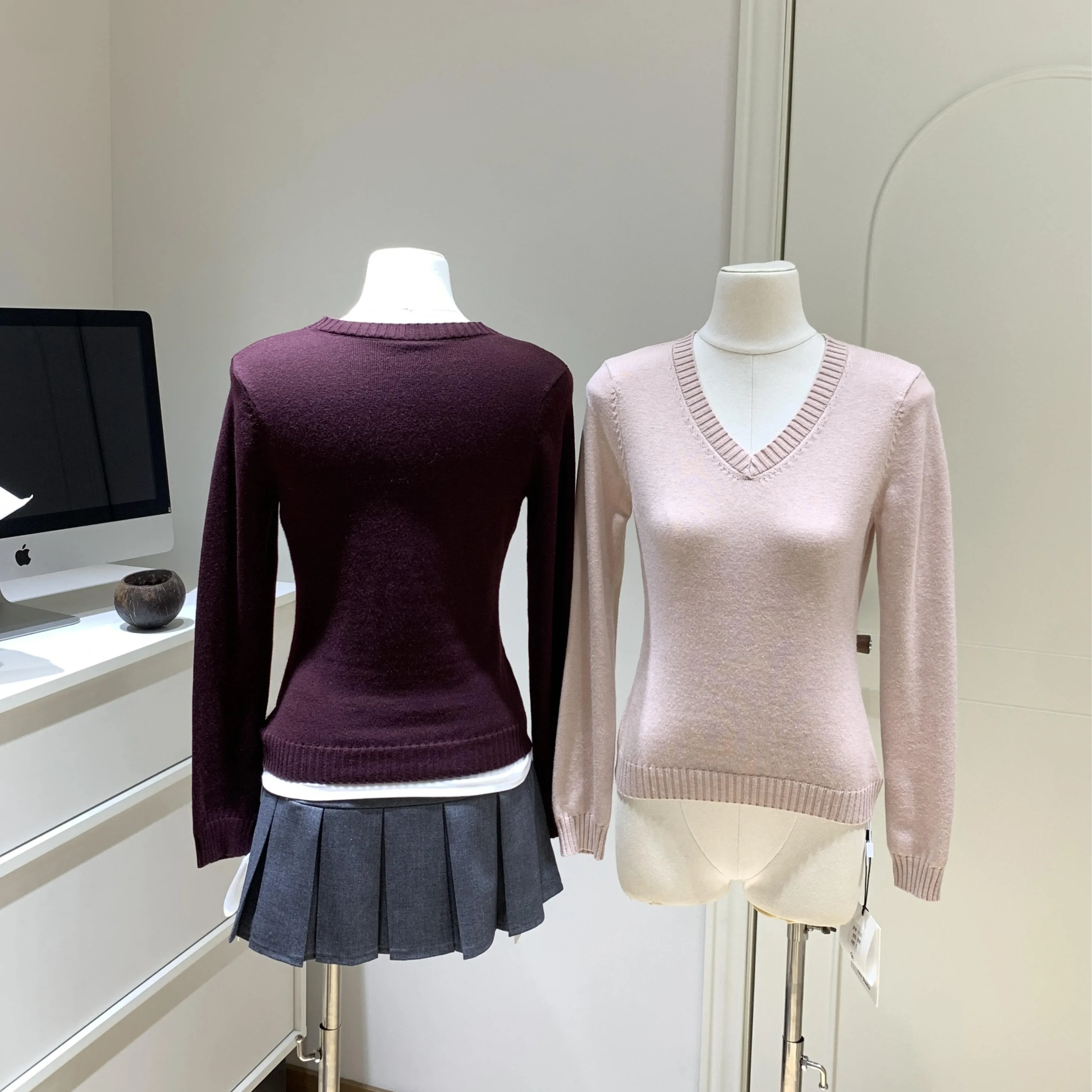 Women's Autumn Winter Elegant V Neck Slim Solid Color Sweater Lady Long Sleeve Pullover Basic Jumper Top