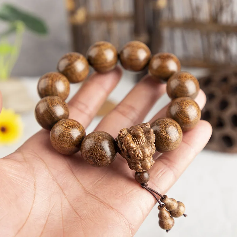 2024Dragon Year Bracelet Natural Golden Sandalwood Wood Carving Zodiac Dragon Birth Year Men Cultural Artifact Prayer Beads Brac