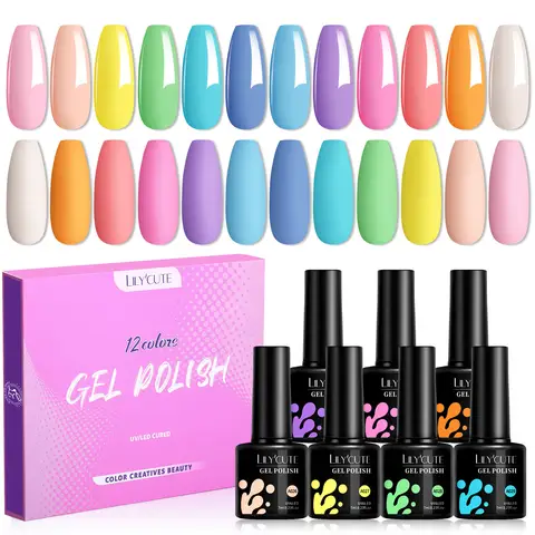 LILYCUTE 12PCs 7ml 스프링 마카롱 네일 젤 폴란드어 세트 매니큐어 용 세미 퍼머넌트 UV 젤 젤 매니큐어 키트 바니쉬 Best5 LILYCUTE 12PCs 7ml 스프링 마카롱 네일 젤 폴란드어 세트 매니큐어 용 세미 퍼머넌트 UV 젤 젤 매니큐어 키트 바니쉬 Best5