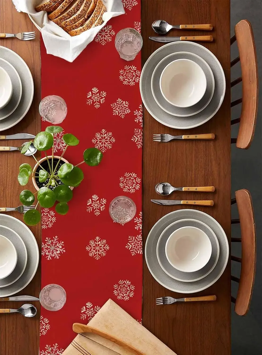 Christmas Snowflake Santa Claus Linen Table Runner Party Decor Reusable Winter Kitchen Dining Table Runner Christmas Decorations