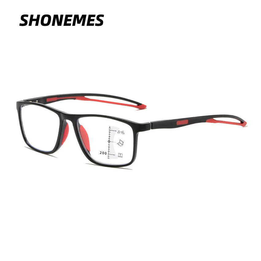 

SHONEMES Multifocal Progressive Square Reading Glasses Anti Blue Light TR90 Sports Presbyopia Eyeglasses Diopter +1 1.5 2 3.5 4