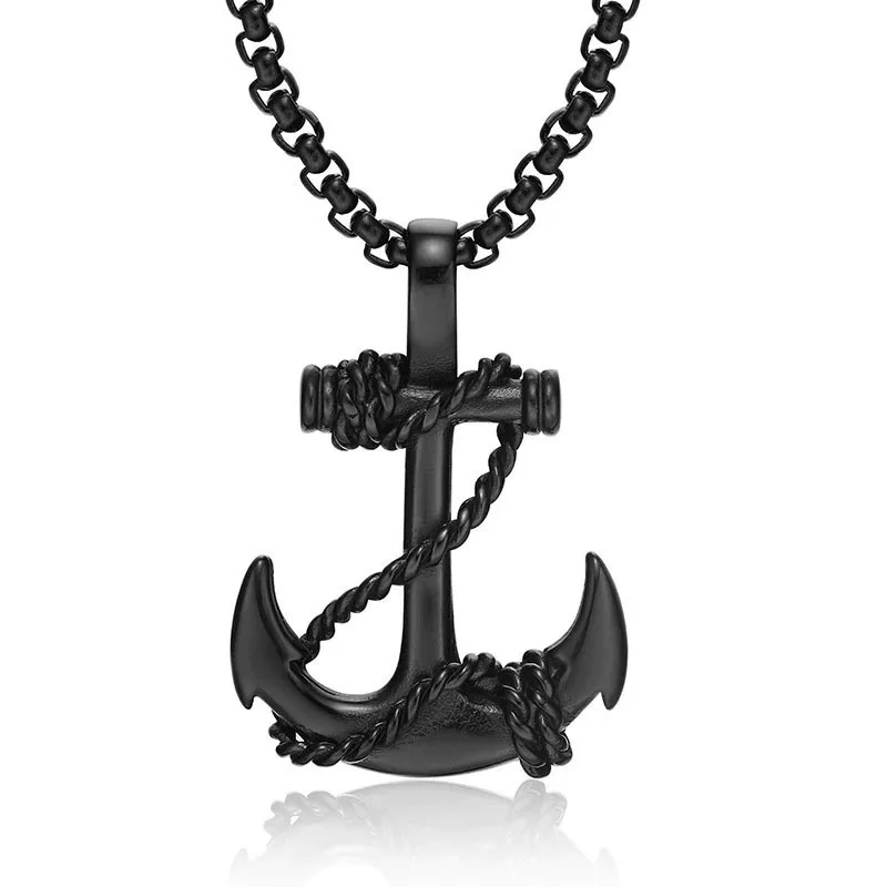Anchor, rudder, cross pendant, titanium steel men's necklace, European and American trendy accessories, gold silver