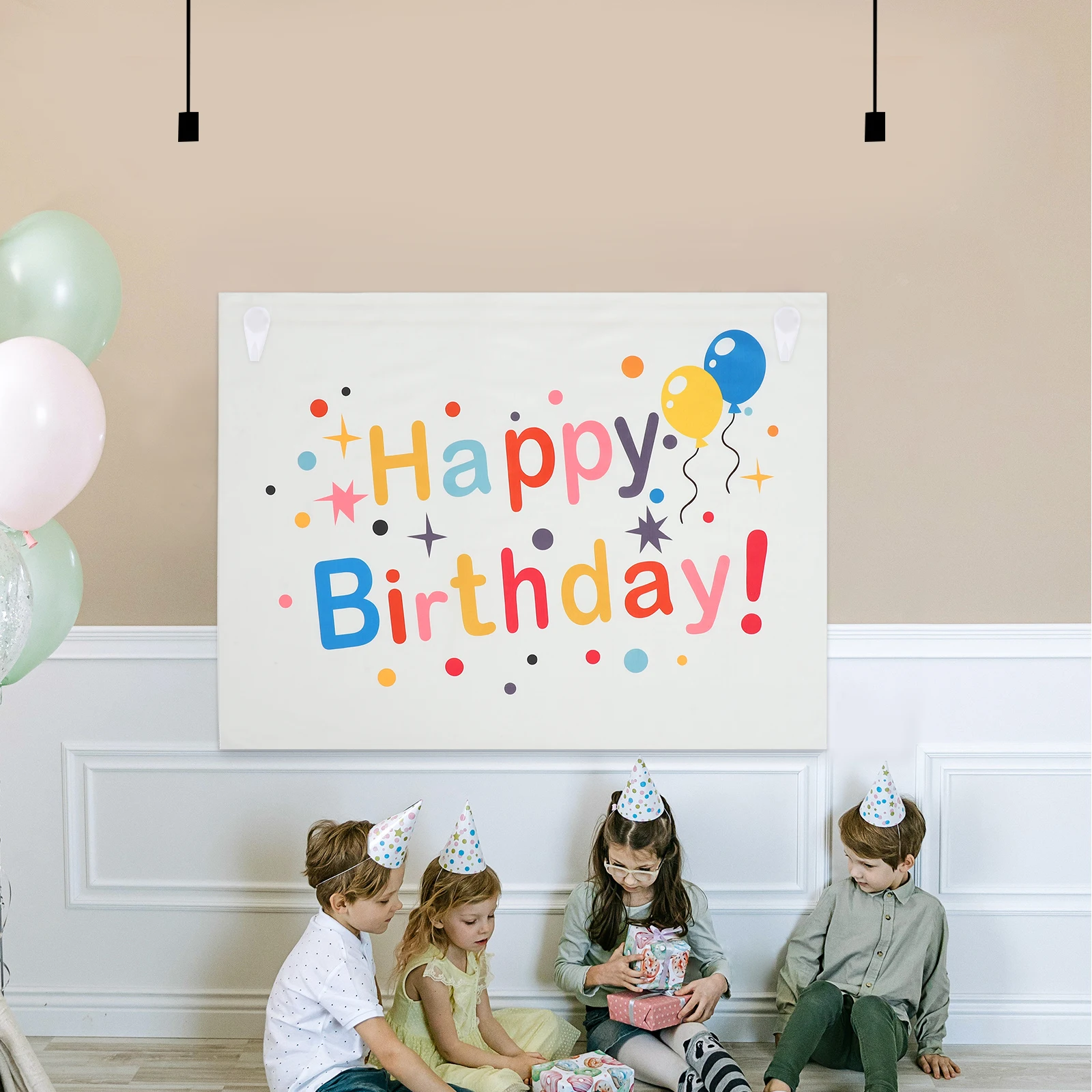 

Birthday Background Cloth Happy Banner Hanging Colored Child Photography Backdrop Banners Reusable
