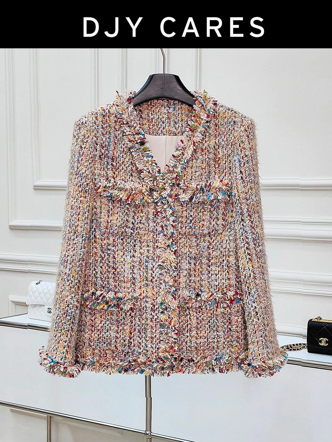 

New Coarse woolen retro romantic rainbow color jacket, mid length top big size