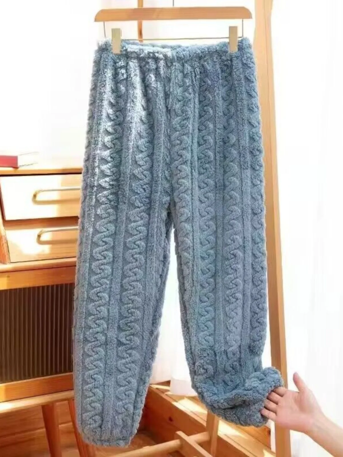 Autumn Winter Coral Fleece Lined Casual Pants Home Warm Trousers Walking Sleepwear Bottom Layer Outerwear Leisure Pants