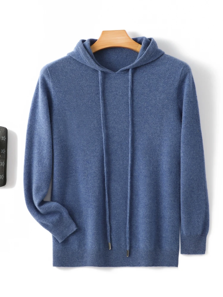 Autumn Winter Thick Men Cashmere Sweater Hoodies Soft Comfort Smart Casual Pullover 100% Cashmere Knitwear Clothing Tops