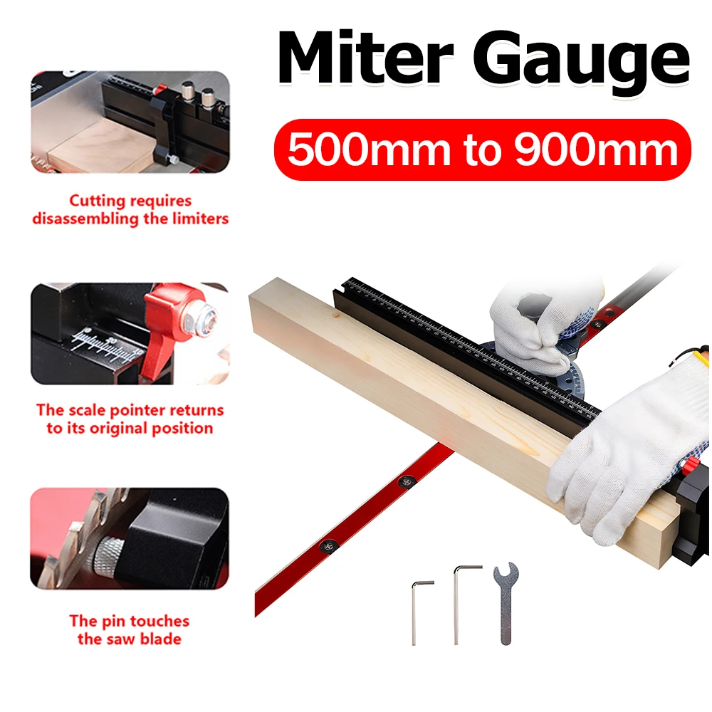 

Expandable Miter Fence Table Saw Miter Gauge Fast Zero Calibration Hex and Open Wrench for 3/8x3/4 Inch T Slot for Woodworking