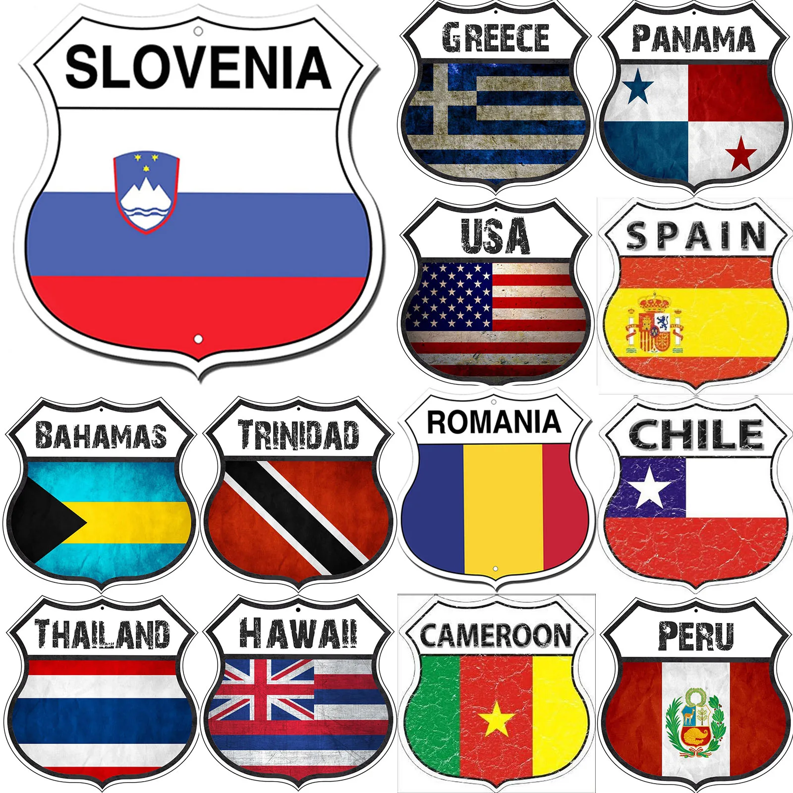 National Flags Shield Metal Tin Signs Vintage Room Decor Retro Road Sign for Home Room & Garage Wall Decoration 12× 12 Inches