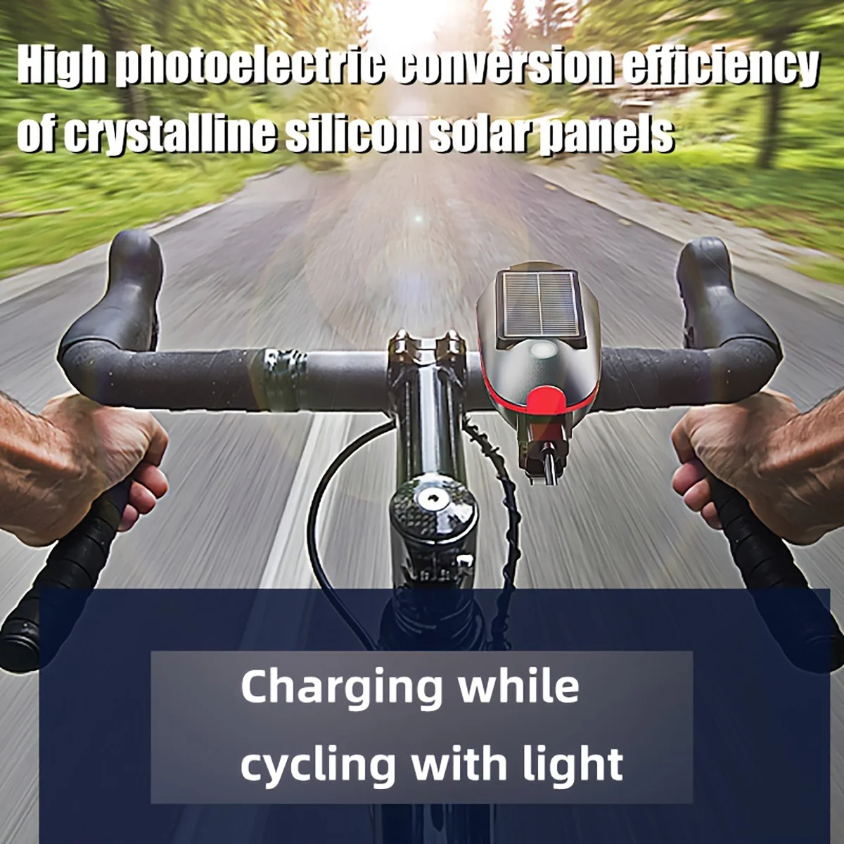 Bicycle Front Light, Solar Charging, High-Brightness Bike Light, High-Pitched Horn, USB Charging, Three Light Modes