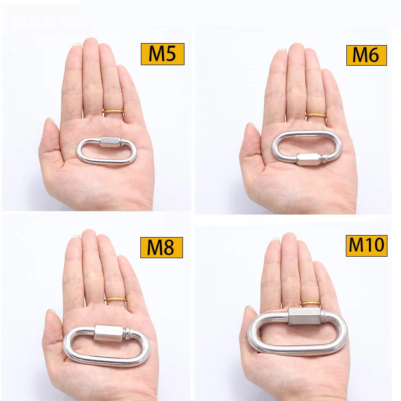 304/316 Stainless Steel Oval Locking Carabiner Clip M3-M14 Tow Chain Quick Links Rope Connector for Trailer Threaded Quick Link