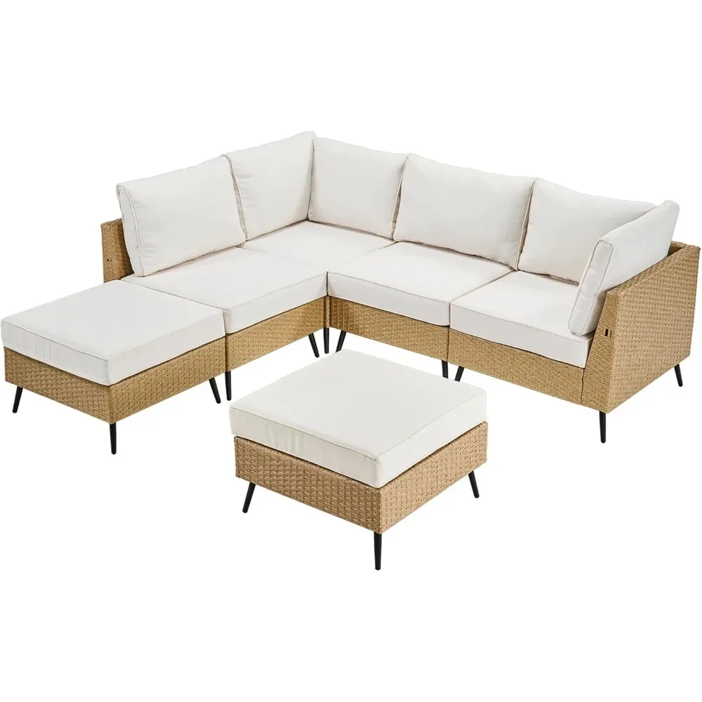 6 Piece Patio Furniture Sets, Wicker Sectional Sofa Set, Sectional Furniture with