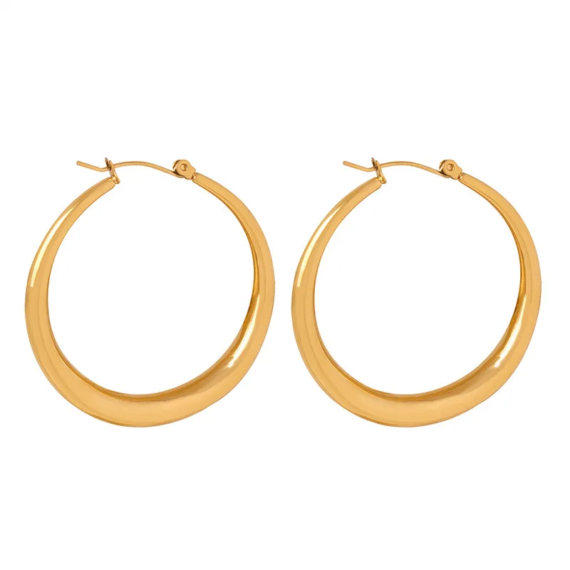 

18K Gold Plated Stainless Steel Post Chunky Hoops Thick Lightweight Golden Hoop Earrings for Women Waterproof Jewelry Gift