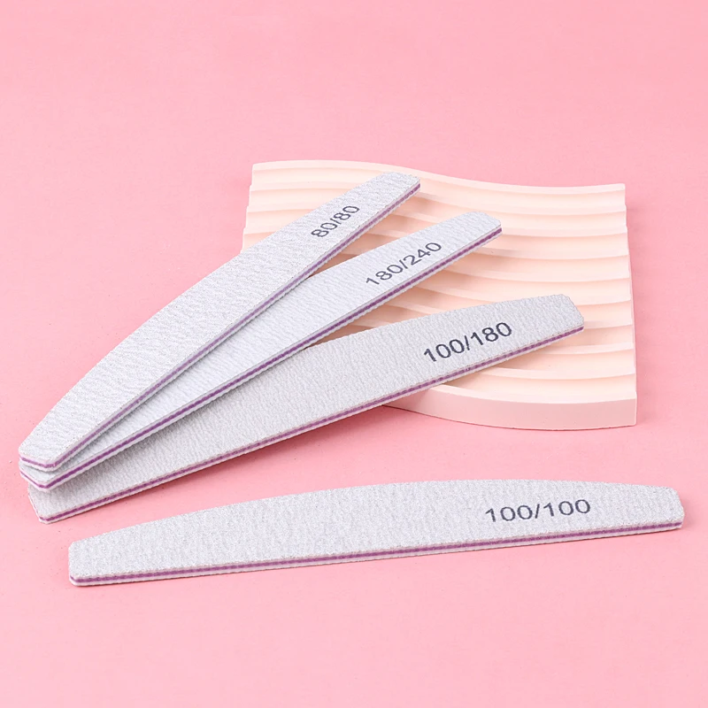 10Pcs Double Sided Nail Files For Manicure  100/180 thick Sandpaper 80/80 Grit Curved Buffer Block Washable Manicure Tools Set