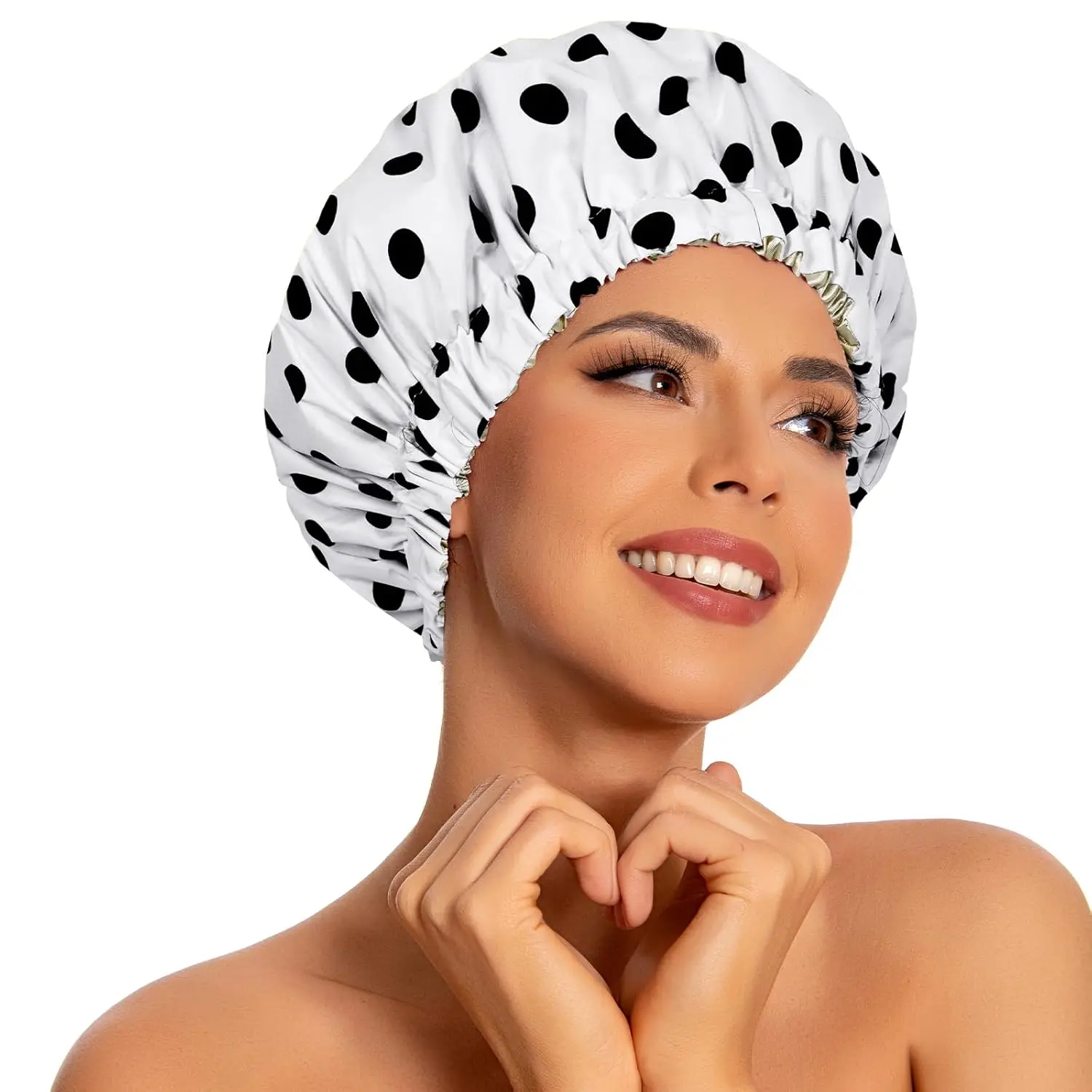 

Reusable Shower Caps for Women Waterproof, Large Luxury Washable Elastic Band Bath Hair Bonnet, Double Layer Stylish Shower Hat