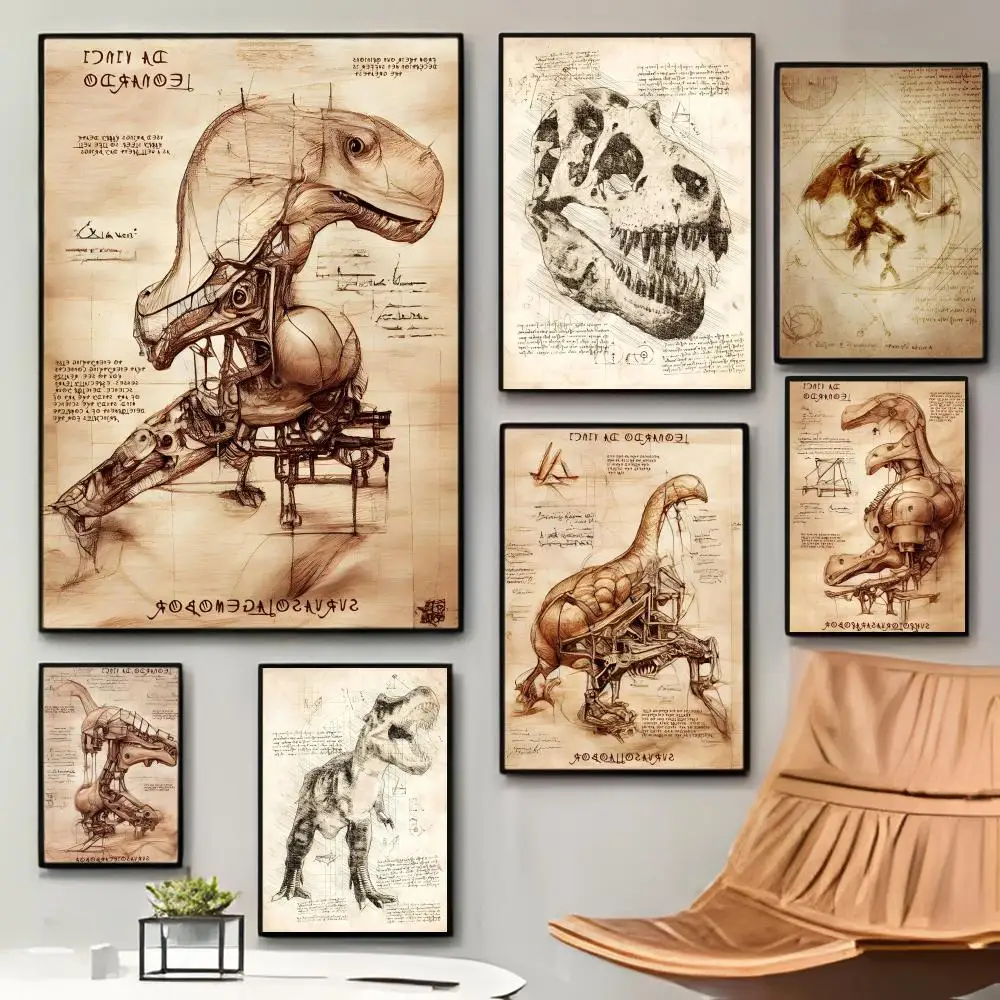 Affiche murale autocollante imperméable série dinosaures préhistoriques R-Retro, décoration nostalgique pour café, bar, chambre, cadeau