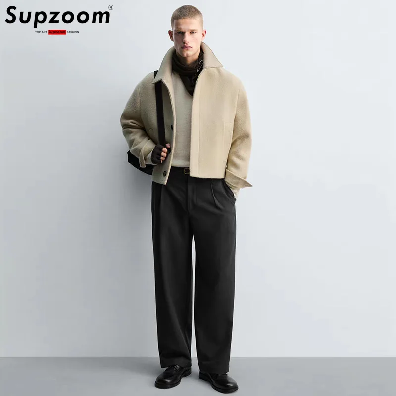 Supzoom 2025 وصول جديد الذكور الملابس الشعبية الخريف والشتاء سميكة عادية إنجلترا الرجعية واحدة الصدر معطف الصوف الرجال #3