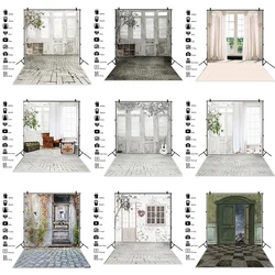 Grunge House Wood Door Window Curtain Vase Interior Photographic Backgrounds Baby Portrait Photo Backdrops Birthday Photozone