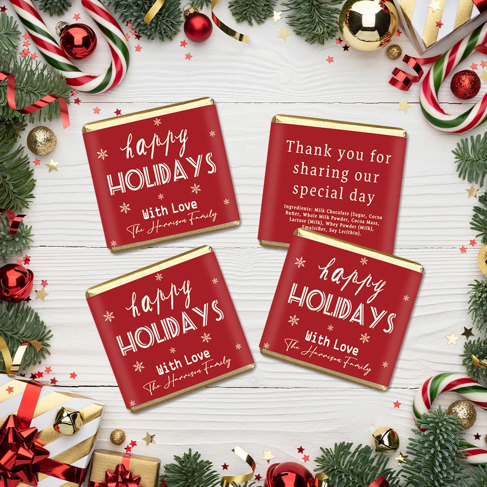 Maßgeschneiderte Weihnachts-Geschenkaufkleber aus roter Schokolade, Partybuchstaben und dekorative Versiegelungsaufkleber für Süßigkeitssnacks