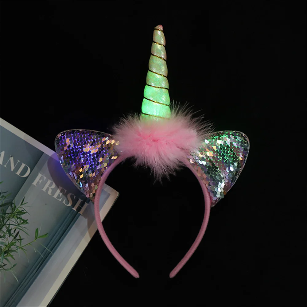 LED Glowing Unicorn Headband for Kids Girls Birthday Party Decoration Headwear Hairbands with Light Unicorn Party Decorations