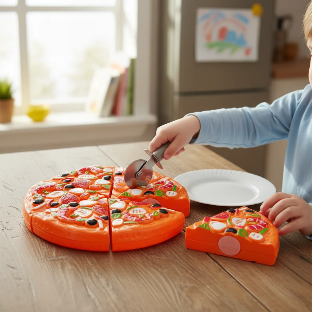 Food Kitchen Toy Kids Simulation Pretend Play Pizza with Cutter Children Interactive Toys Birthday Gifts for Boys And Girls
