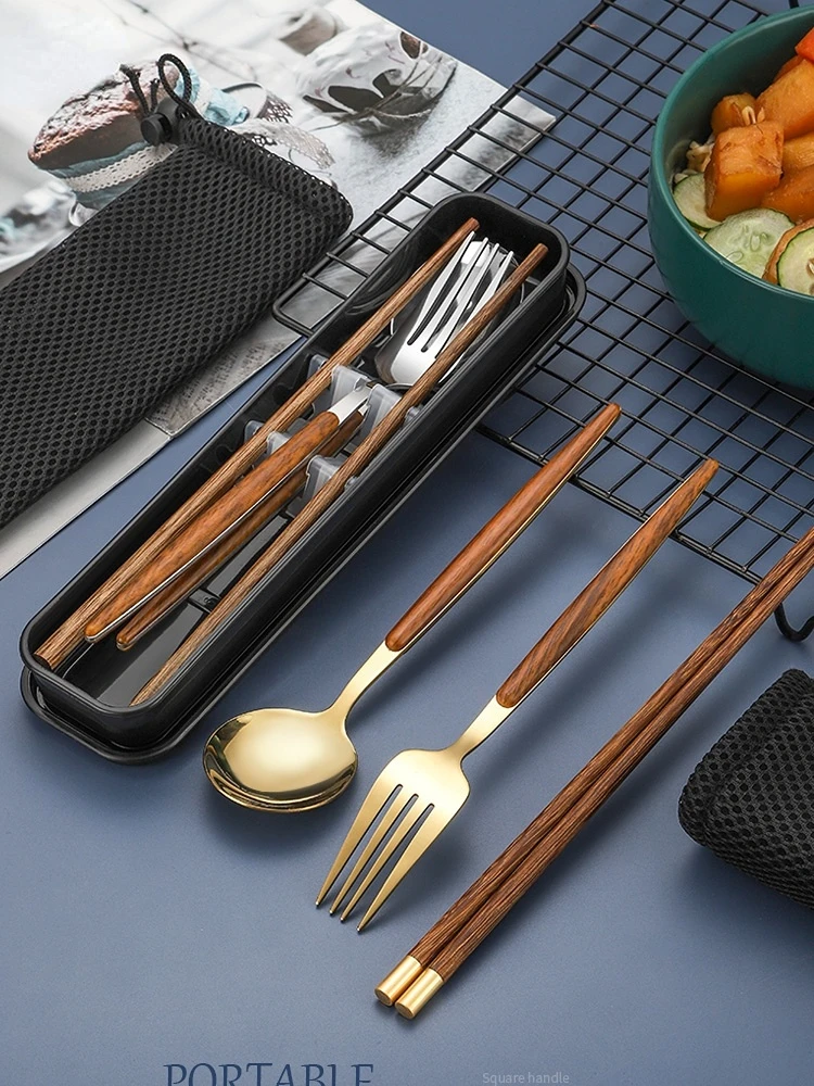 Portable Black Walnut Wood Chopsticks Tableware Box Use Personal Chopsticks for Students Originality Retro Chopsticks Spoon Set