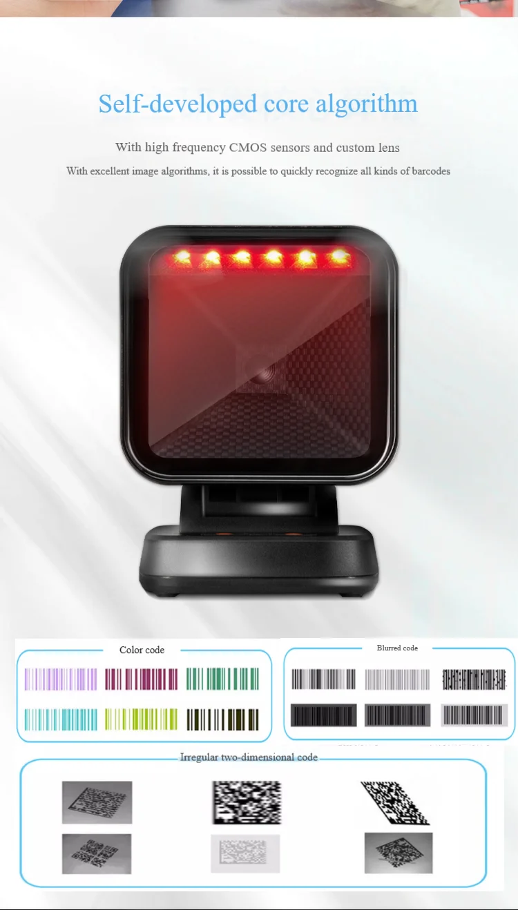 Imagem -02 - Omnidirecional Barcode Scanner Barcode Desktop Reader para Supermercado Auto Sense Data Matrix Barcod Scanners qr Code 2d Pdf417