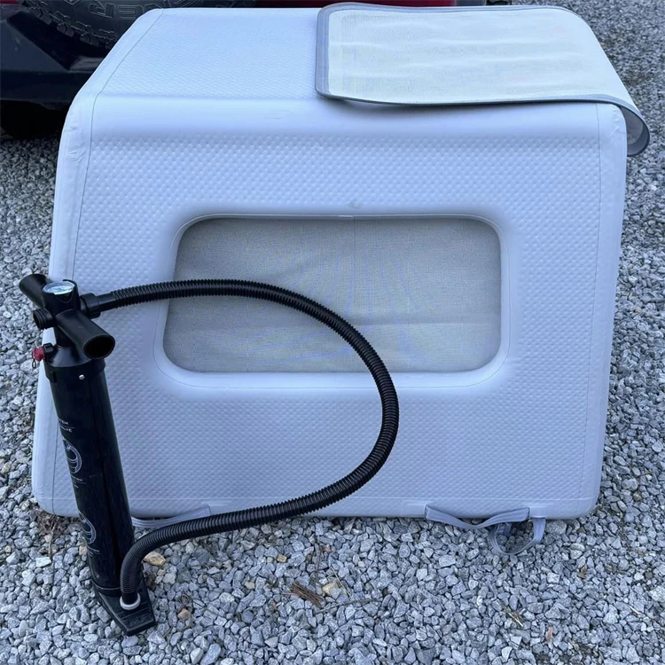 

Portable Drop Stitch Travel Inflatable Dog Kennel Pet House Easy For Carry White Dog Crate