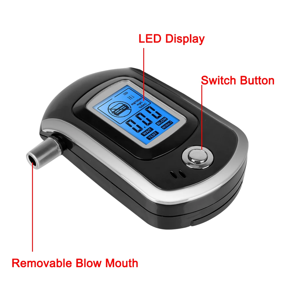 Professional Digital Breath Alcohol Tester AT6000 Breath Drunk Driving Analyzer LCD Screen Manual Mini
