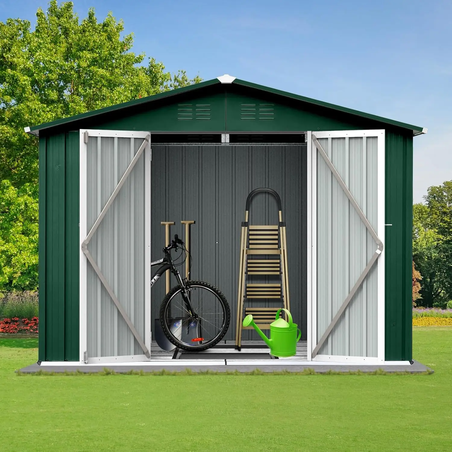 6X8 Ft Outdoor Storage Shed With Punched Vents And Hinged Door/Padlock,Metal Aluminum Garden Sheds W/Waterproof Roofs,Easy To