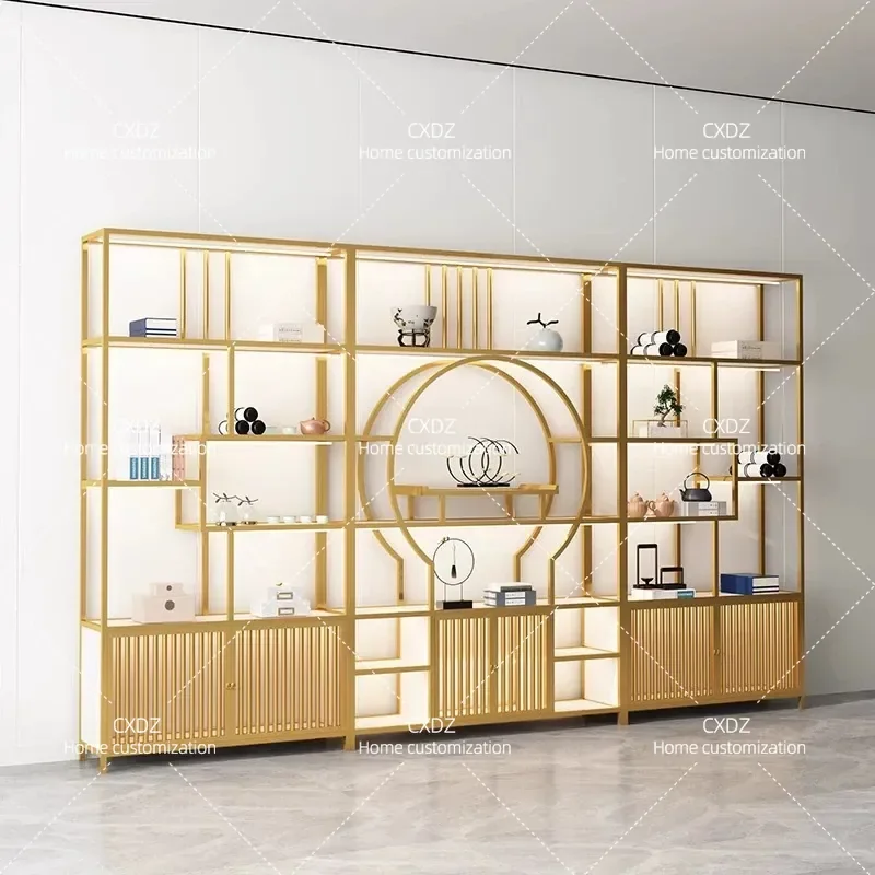 Multi Layer Floor to Ceiling Display Cabinet Bookshelf with Ornaments for Tea Room Living Room Home Decor Storage Shelf