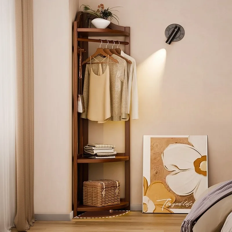 Solid wood corner coat rack floor-to-ceiling bedroom hanger household clothes
