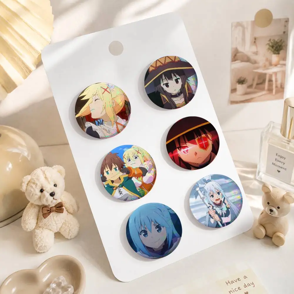 A-Konosuba Gods Blessing On adge On Backpack Accessories Manga Icons Pins Round Cartoon Brooches For Clothes Bag Decor Gifts