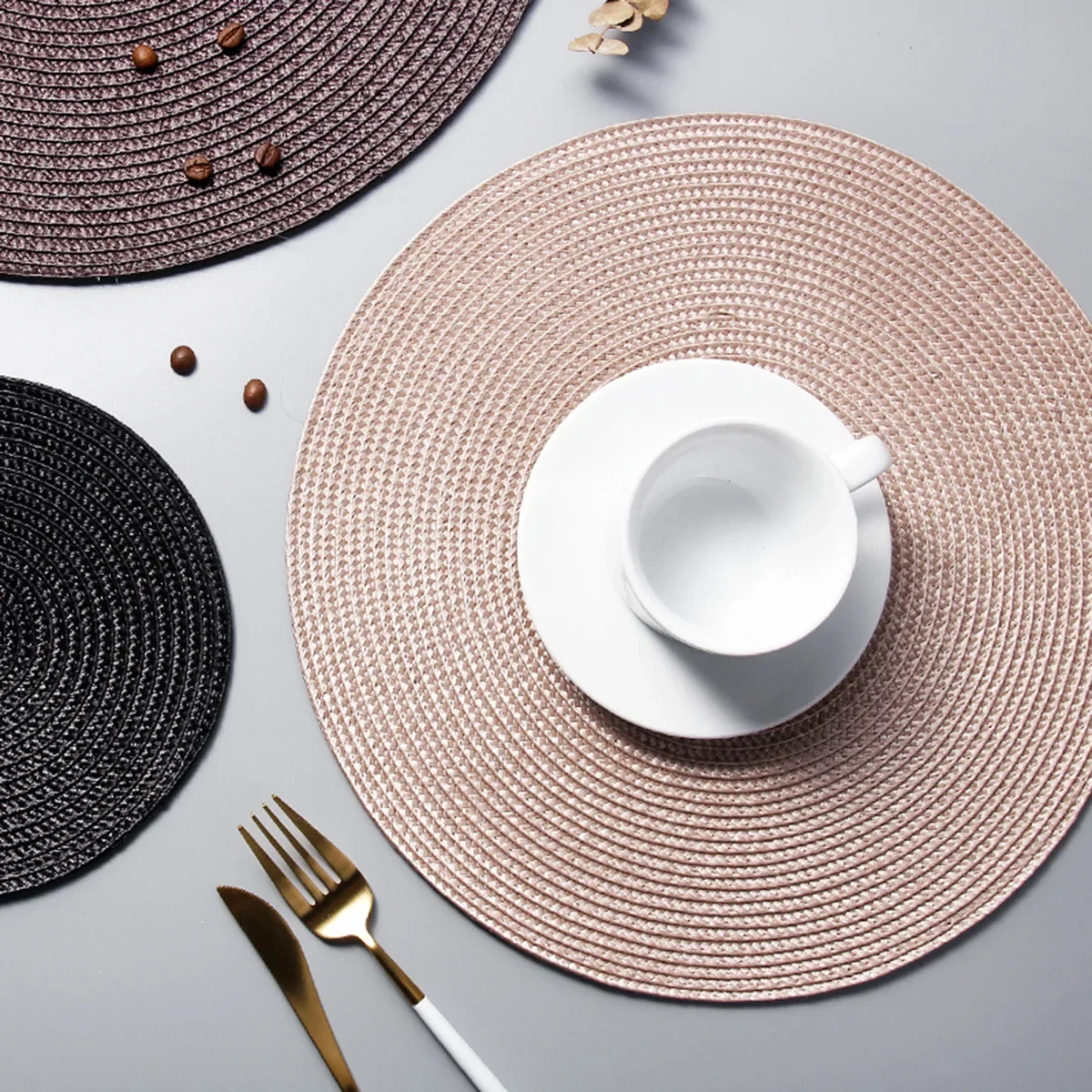 Woven Round Placemat Anti-scalding Heat Insulation Dining Table Mats Western Restaurant Dish Mat Non-slip Table Decoration