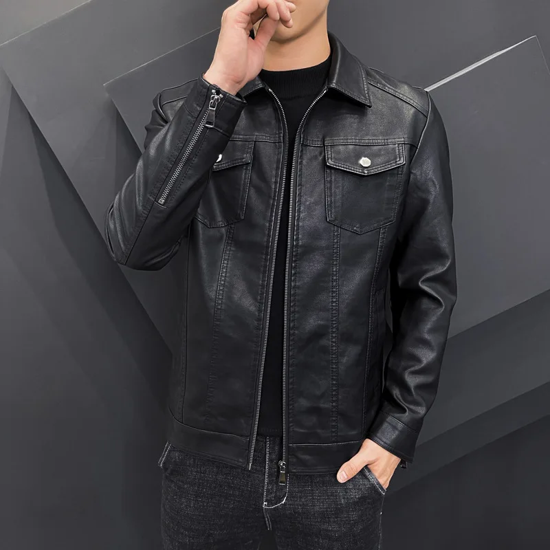 New Leather Jacket Men's Korean Version Trendy Velvet Thickened Leather Jacket Locomotive Autumn And Winter Casual Men's Jacket