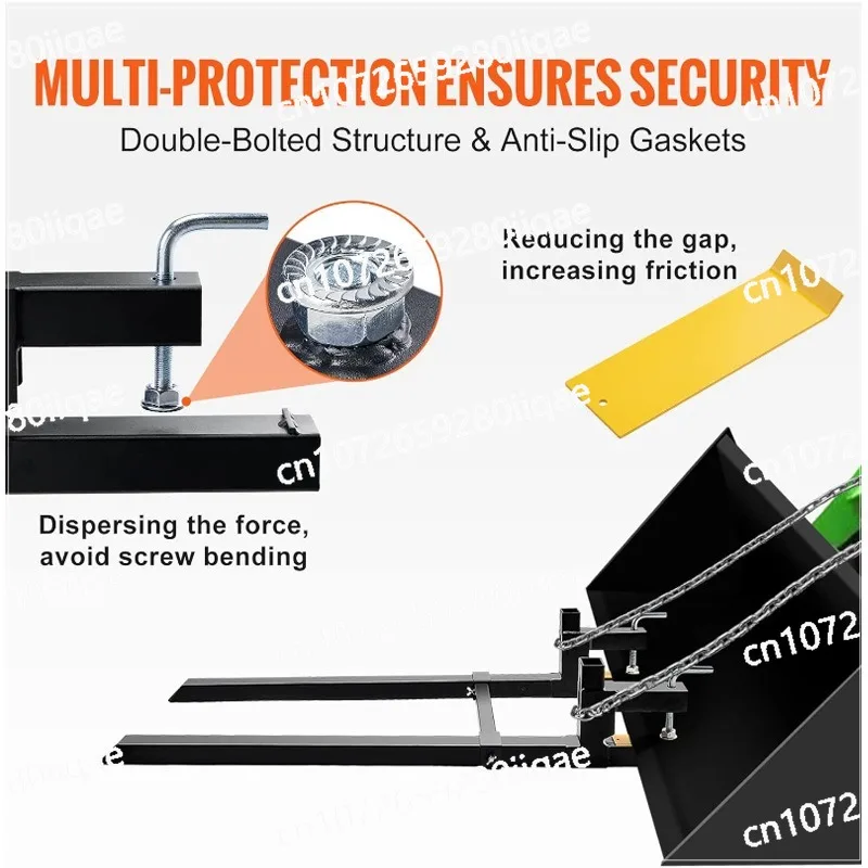 

Heavy Duty Pallet Fork with Adjustable Stabilizer for Loader Bucket Slip Steering Tractor Black