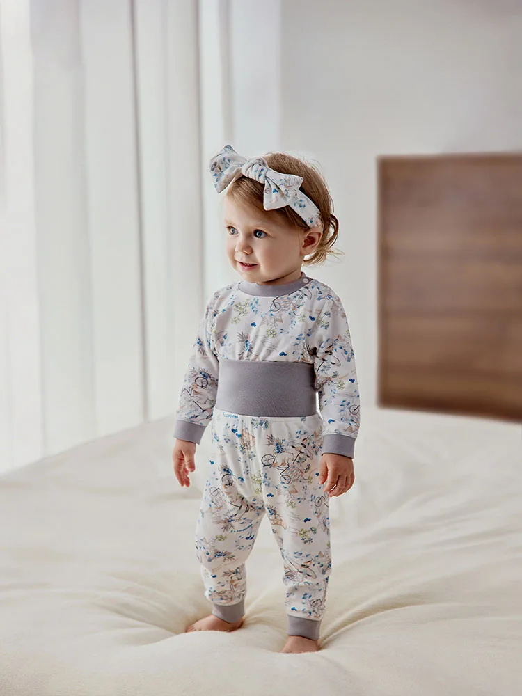 

Детский хлопковый пижамный комплект с высокой талией, мягкая дышащая одежда для сна для малышей, эластичная защита живота, унисекс