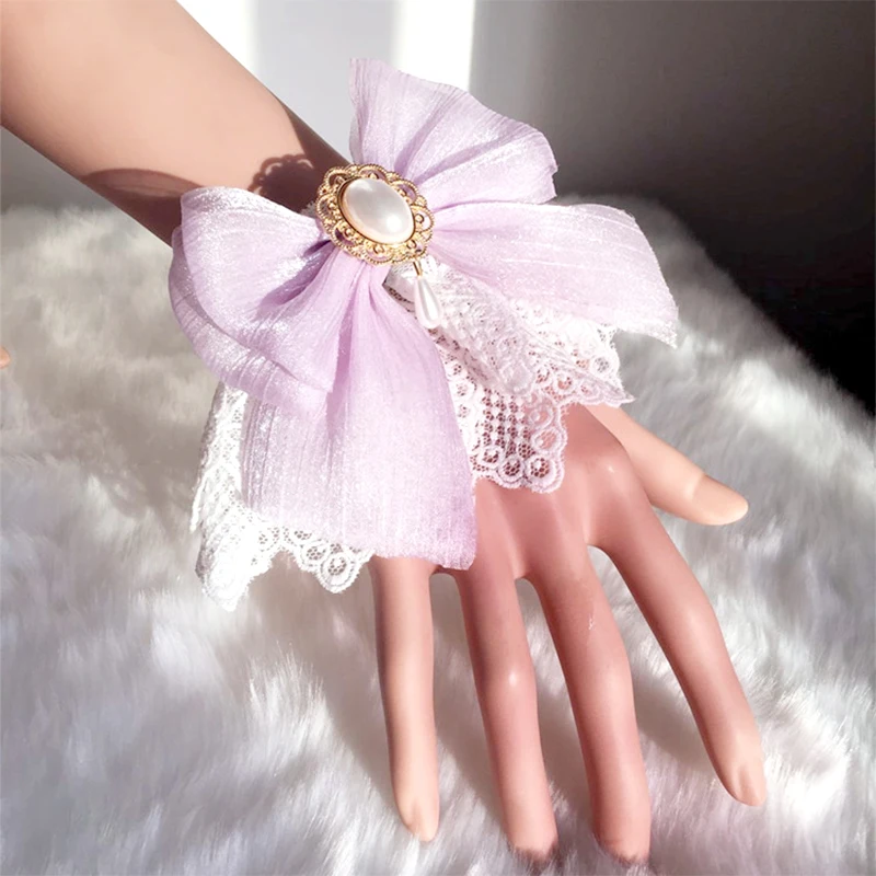 Kawaii Bow pizzo manica da polso Jk pizzo guanti senza dita gotico dolce Y2k elastico Punk polsino a mano Lolita ragazza accessori di abbigliamento