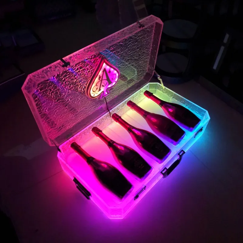 Portable Ice Rock Ace of Spade Glorifier Box LED Rechargeable  Champagne Bottle Carrier Display Case For Bar Night Club