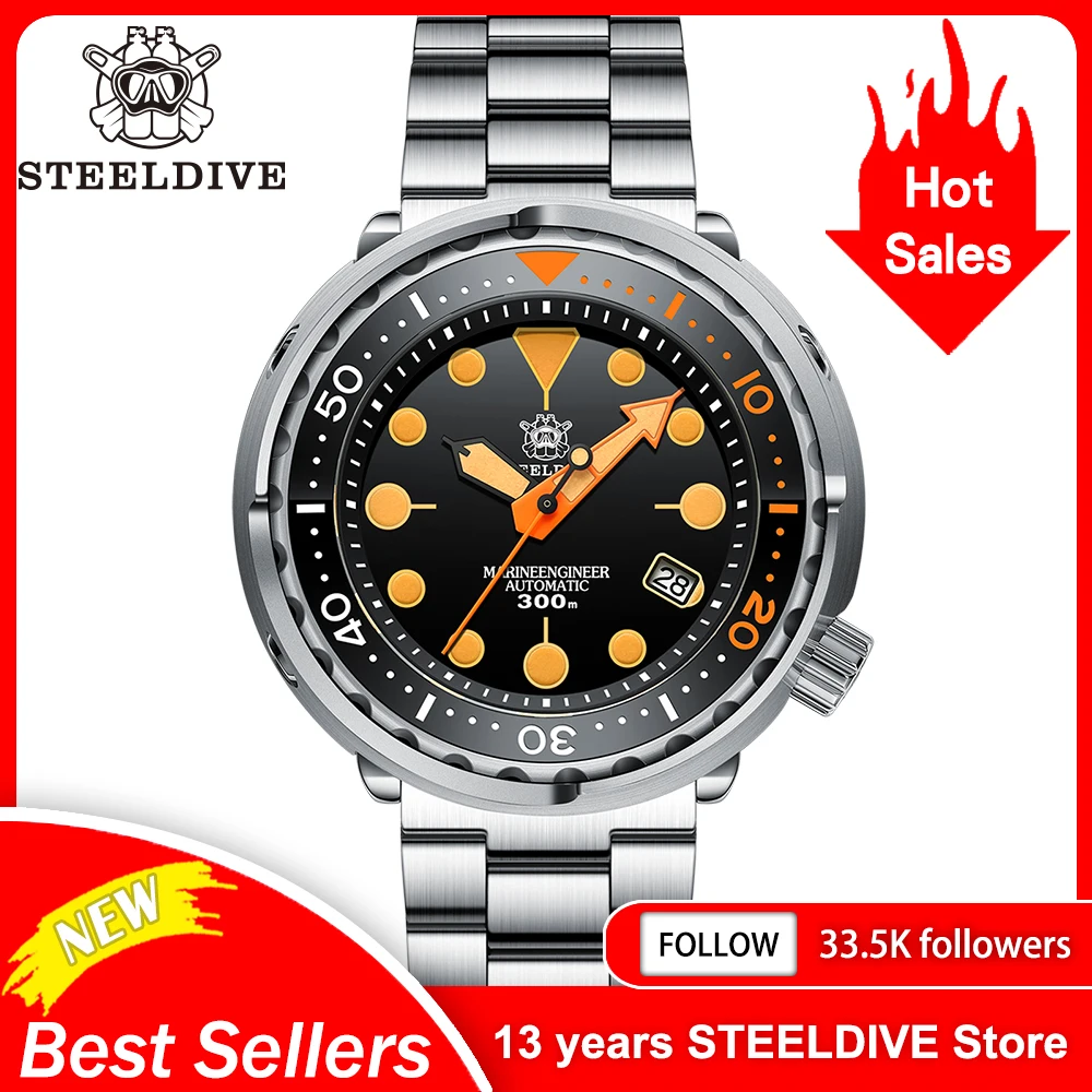 SD1975V STEELDIVE New Arrival Two-Tone Ceramic Bezel Orange Luminous 47.5MM Stainless Steel NH35 Automatic Mens Dive Watch Reloj