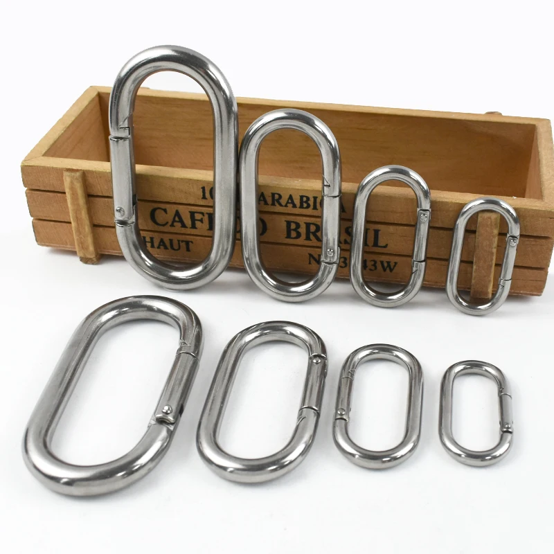 

5/10Pcs 40/50/65/80mm 304 Stainless Steel Sping Buckle Oval Snap Carabiners Dog Collar Clip Clasp Ring Hook Hardware Accessories
