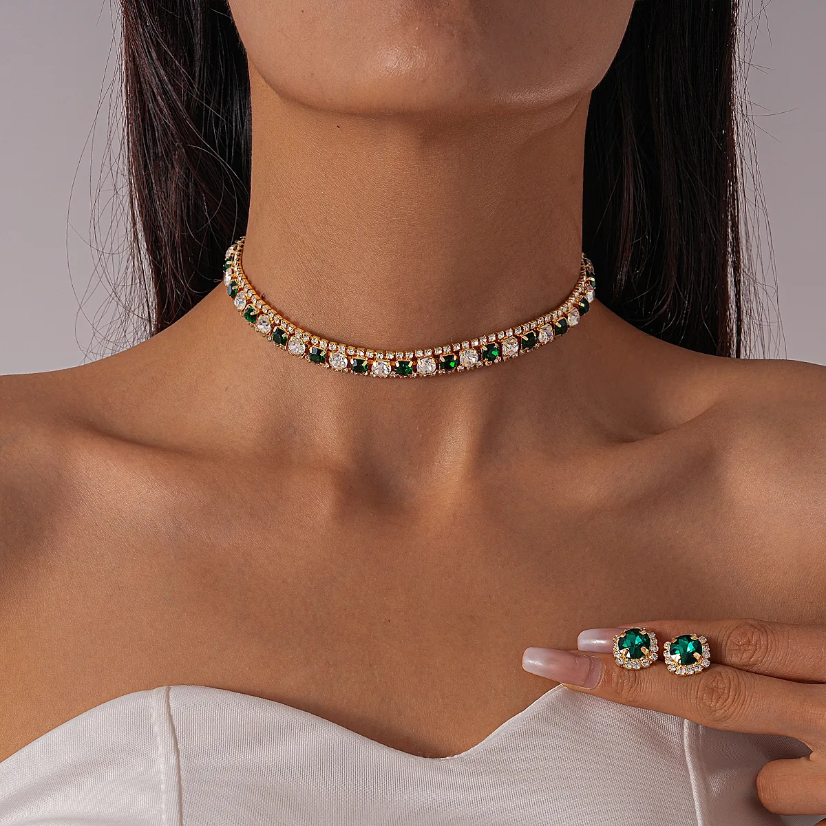 

18 Styles Luxury Crystal Chain Necklace Earrings Jewelry Set Rhinestone Choker Necklaces Stud Earrings Wedding Party Accessories