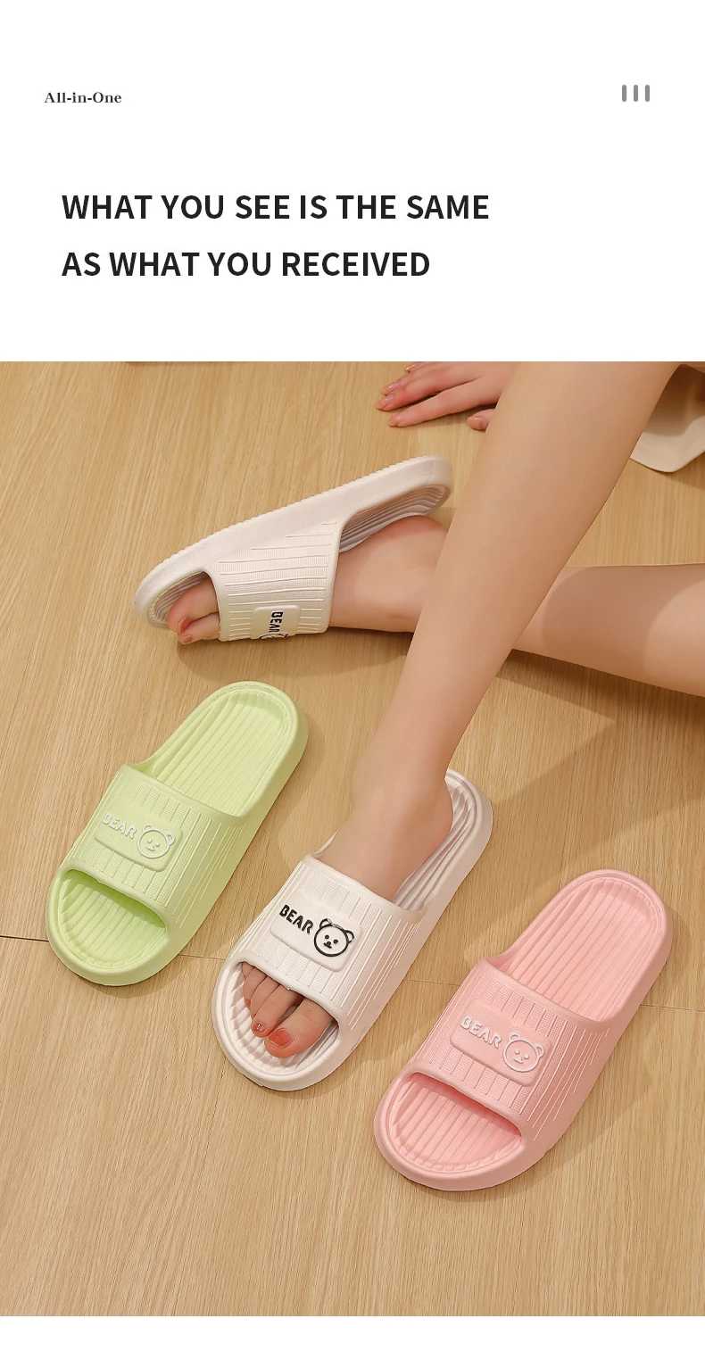 Cute Bear Summer Slippers Women Men Soft EVA Thick Platform Slides Non-Slip Quick-Drying Bathroom Shower Shoes Indoor Home Mule