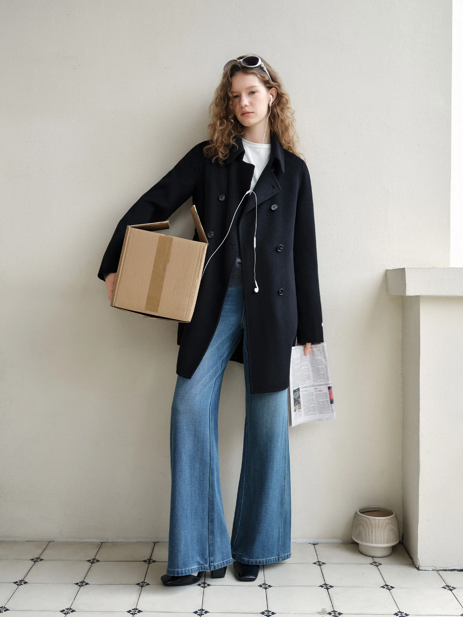 DUSHU Women's Hand-Length Slim Fit Wool Blend Coat 2026 Winter New Elegant Commuter Outerwear Figure-Flattering Warm Overcoat
