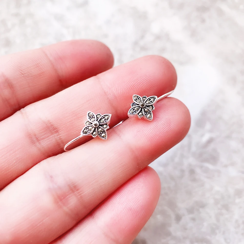 Drop Earrings Marcasite Star Flower Trendy Gift For Women High Quality Europe Style 925 Sterling Silver Zirconia Fashion Jewelry