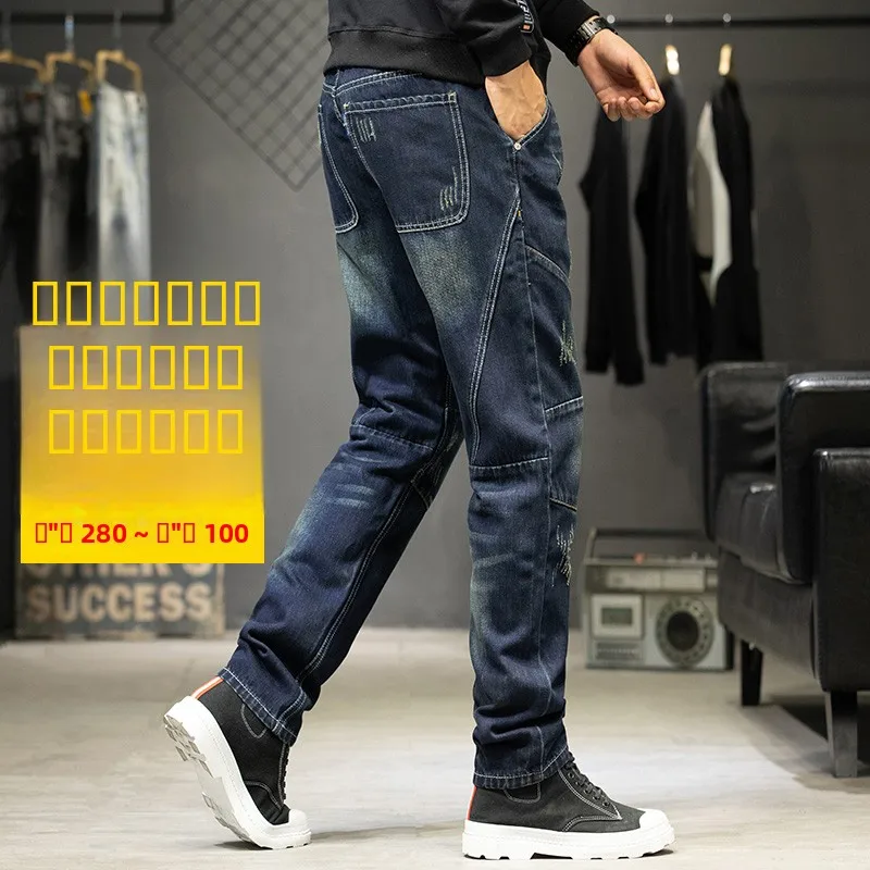 

plus Size Men's Jeans Loose Fit Harlan Elastic Cotton Denim mid Waist Zipper Faion Urban Sle Autumn Season High Waist