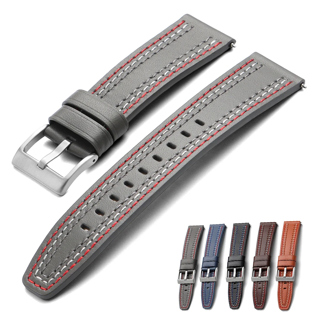 Nähte Lederarmband 20mm 22mm Vintage Rindsleder Uhrenarmband für Seiko für Omega Schnellverschluss-Armband Universal-Armband