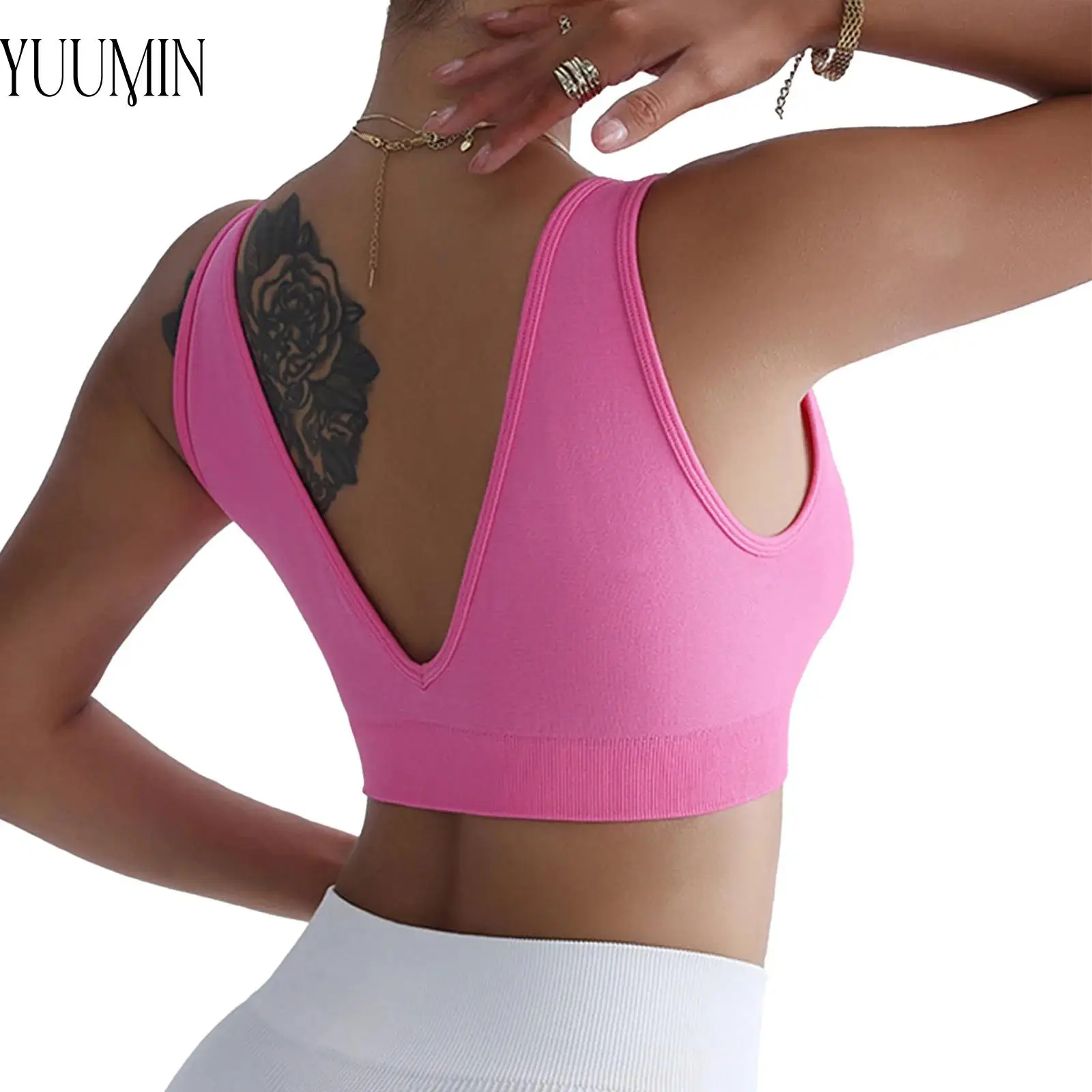 

#S-L Women Low Cut V Back Cropped Tank Top Sleeveless Workout Crop Top Breathable Stretchy for Yoga Sports Gym Fitness Running