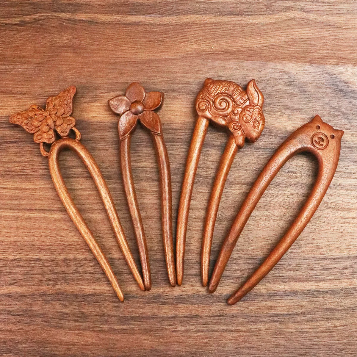Wood Wooden Hair Stick U-Shaped Hair Fork Cat Butterfly Chinese Style Fashion Hairpin Buns Rabbit Headwear Girl Hair Accessories image 4